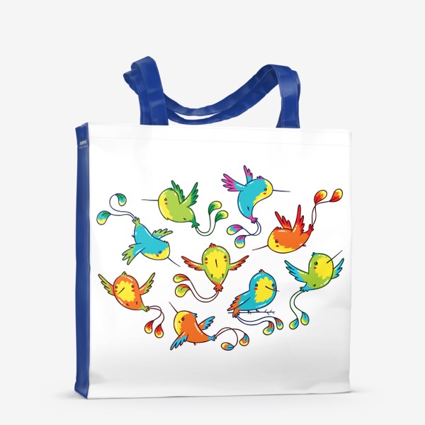 Сумка-шоппер «Кавайные Разноцветные Птички Колибри»