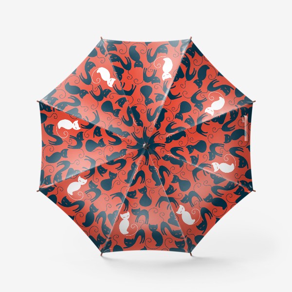 Зонт «Хэллоуин - красный фон с черными и белыми котами»