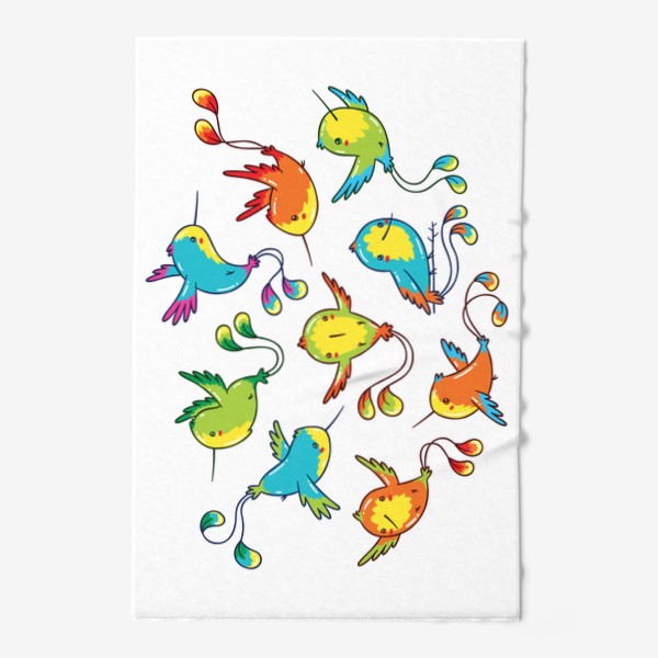 Полотенце «Кавайные Разноцветные Птички Колибри»
