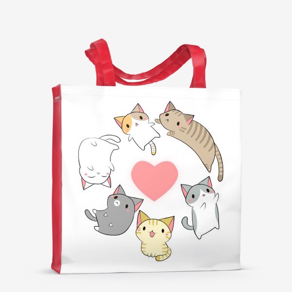 Сумка-шоппер «Кавайные котики с сердечком»