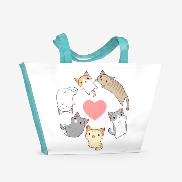 Пляжная сумка «Кавайные котики с сердечком»
