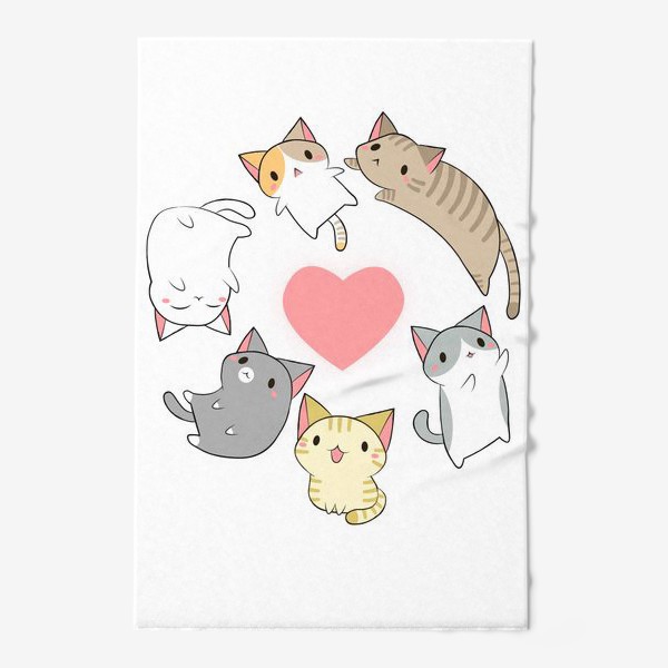 Полотенце «Кавайные котики с сердечком»