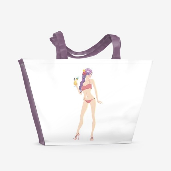 Пляжная сумка «Девушка с коктейлем»
