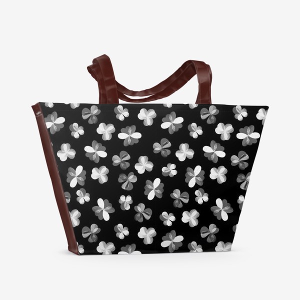 Пляжная сумка «Белые легкие цветочки на черном»