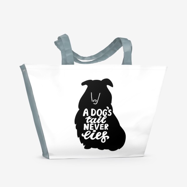 Пляжная сумка «Колли с надписью A dog tail never lies. Собаководам»