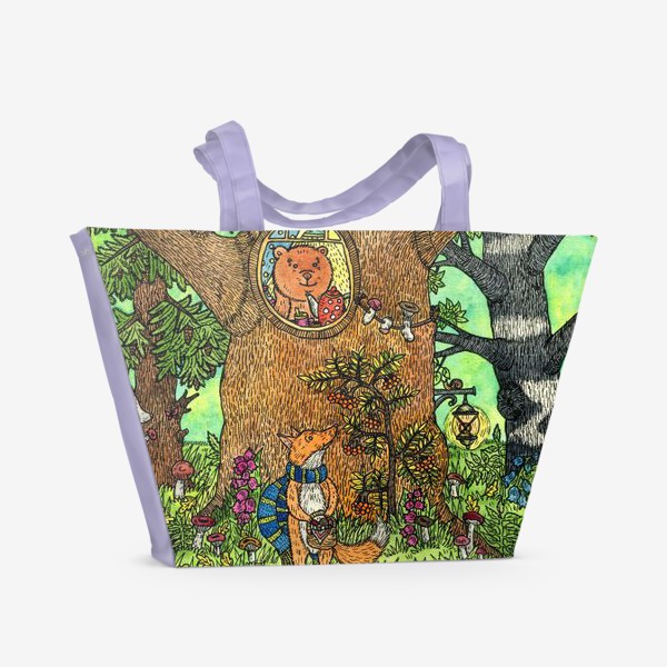Пляжная сумка «Лисенок в осеннем лесу»