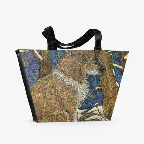 Пляжная сумка «Собака в зимнем лесу»