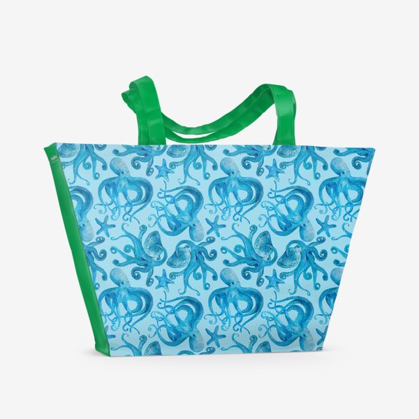 Пляжная сумка «Осьминоги. На голубом. На дне океана. »