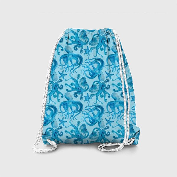 Рюкзак «Осьминоги. На голубом. На дне океана. »