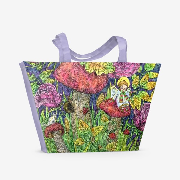 Пляжная сумка «Розы и грибы. Лесная сказка»