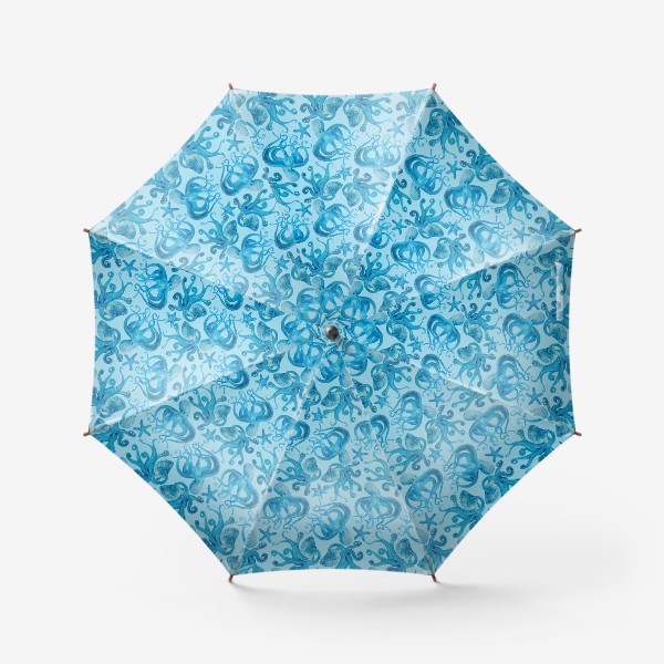 Зонт «Осьминоги. На голубом. На дне океана. »