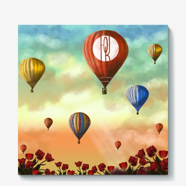 Холст &laquo;Воздушные шары над полем тюльпанов &raquo;