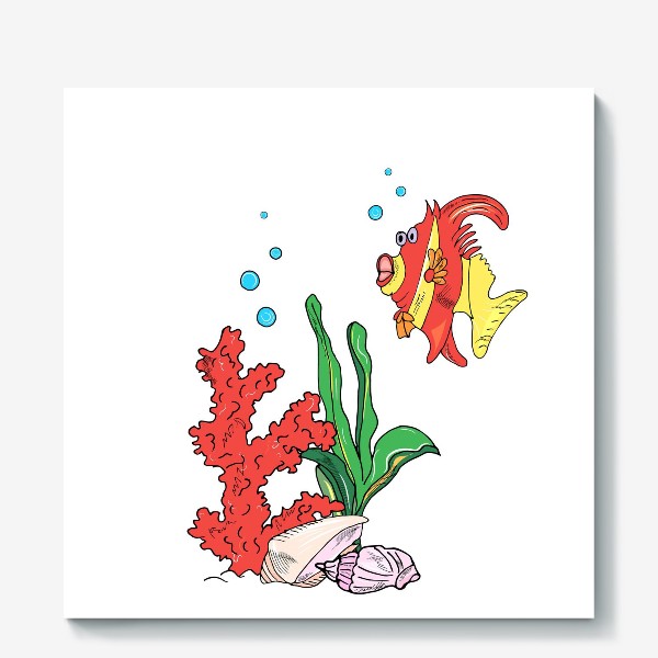 Холст «красная рыбка и кораллы»