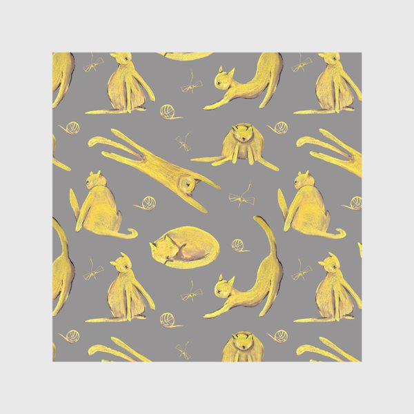 Скатерть «Желтые котики на сером фоне Паттерн Узор с котами»
