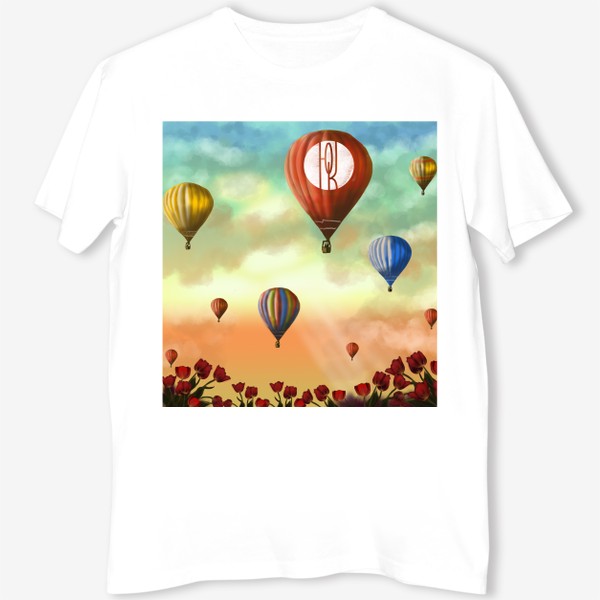 Футболка &laquo;Воздушные шары над полем тюльпанов &raquo;