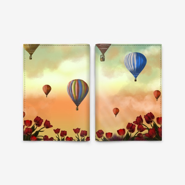 Обложка для паспорта «Воздушные шары над полем тюльпанов »