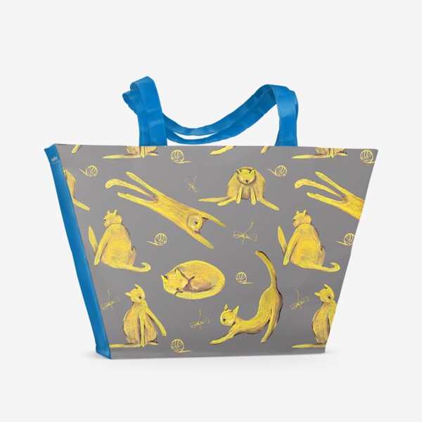 Пляжная сумка «Желтые котики на сером фоне Паттерн Узор с котами»