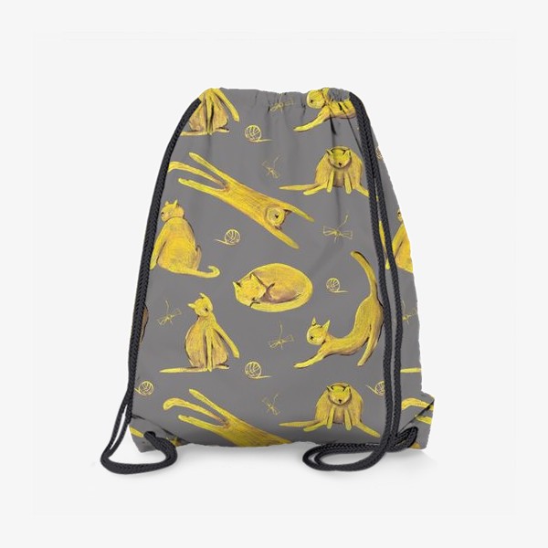 Рюкзак «Желтые котики на сером фоне Паттерн Узор с котами»