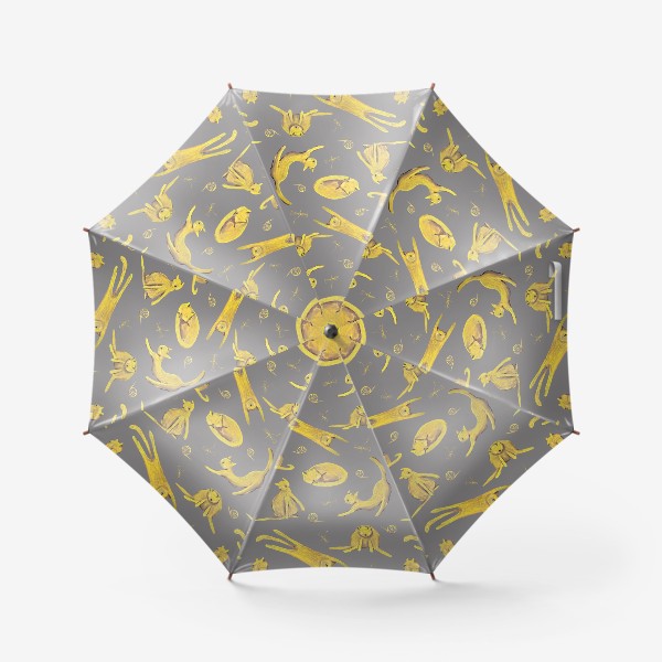 Зонт &laquo;Желтые котики на сером фоне Паттерн Узор с котами&raquo;