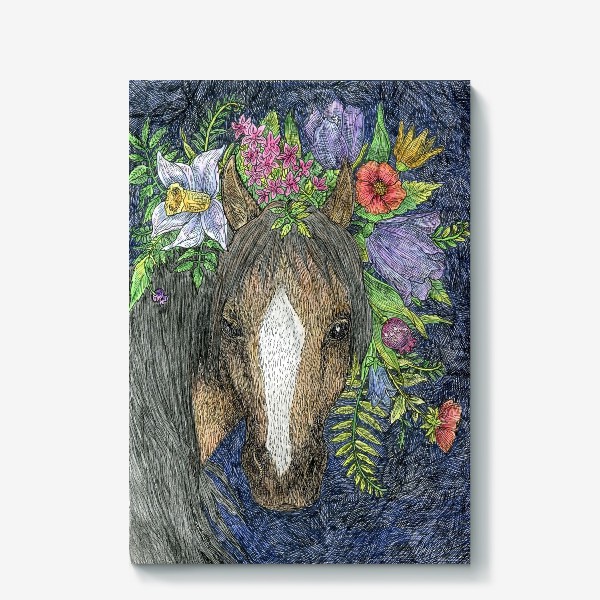 Холст «Лошадь и цветы»