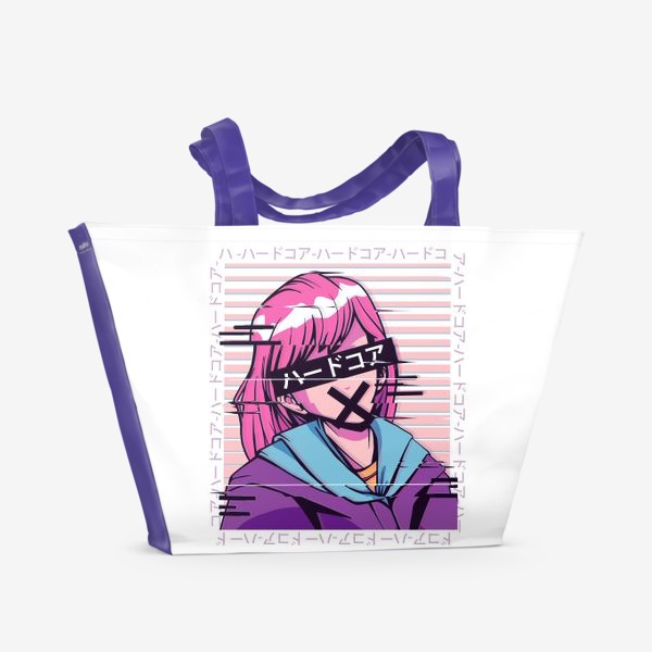 Пляжная сумка «Аниме девочка в стиле Glitch»