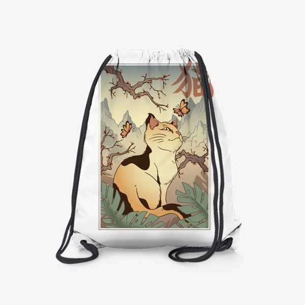 Рюкзак «Пейзаж с котом в японском стиле»