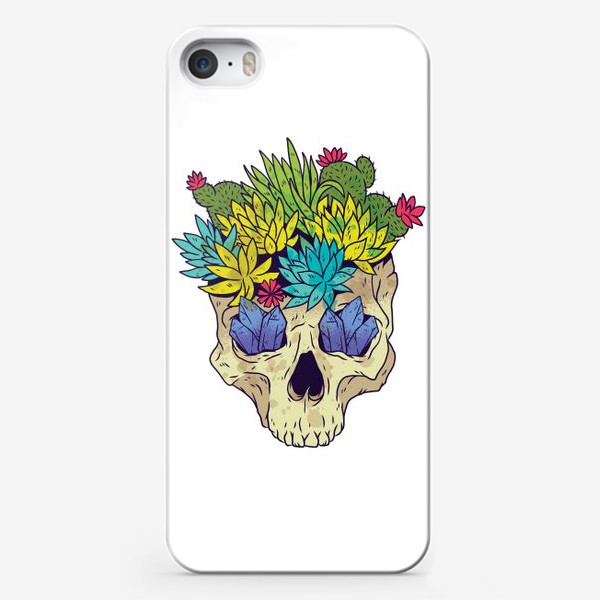 Чехол iPhone «Череп с кактусами и кристаллами»