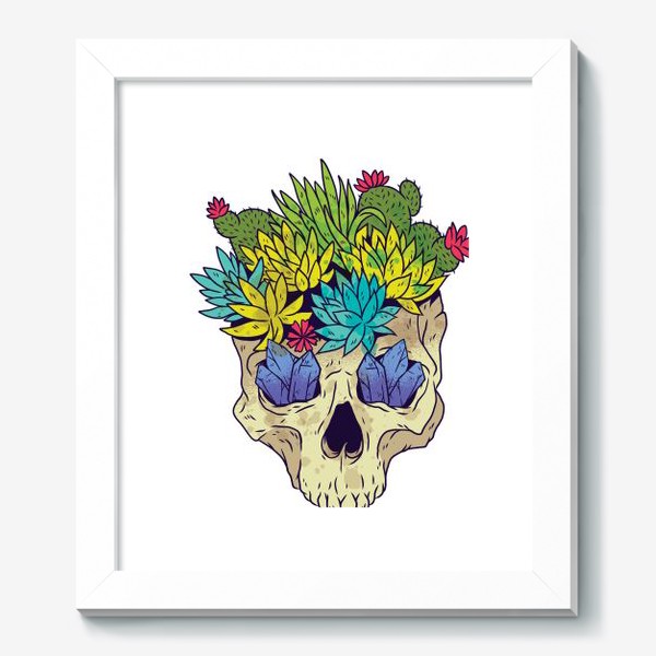 Картина «Череп с кактусами и кристаллами»