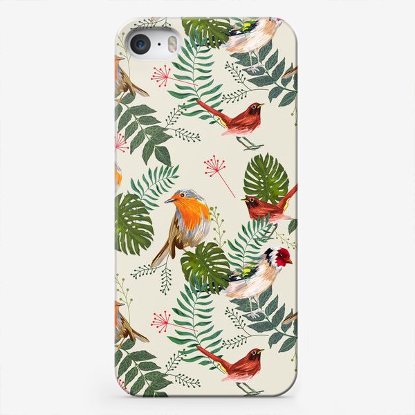 Чехол iPhone «Листья и птицы»
