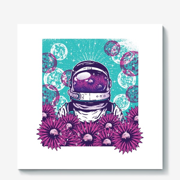 Холст «Космонавт с цветами»