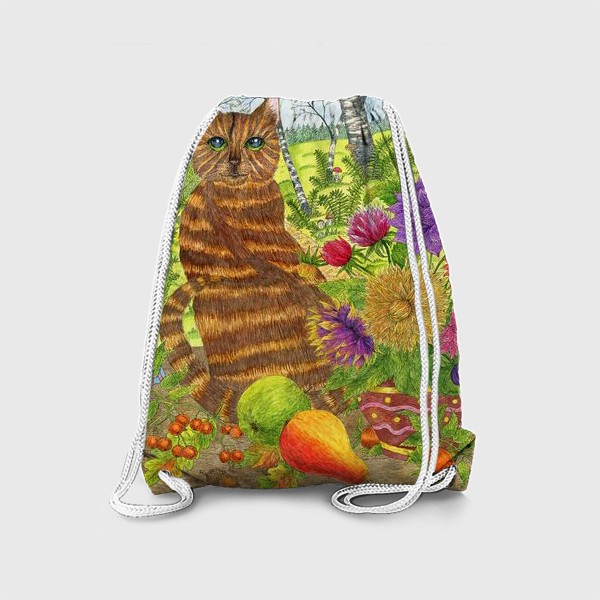 Рюкзак «Кошка и букет георгинов»