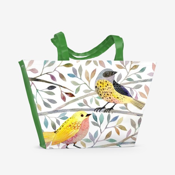 Пляжная сумка «Птицы на веточках»