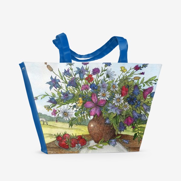 Пляжная сумка «Большой букет полевых цветов»