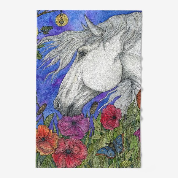 Полотенце «Белая лошадь и маки»