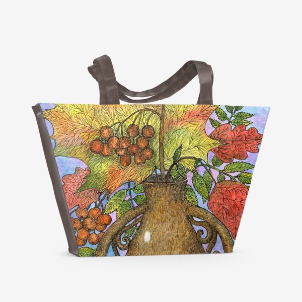 Пляжная сумка &laquo;Осенний букет из листьев и ягод&raquo;