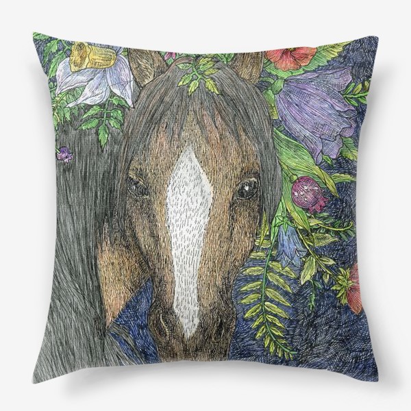 Подушка «Лошадь и цветы»