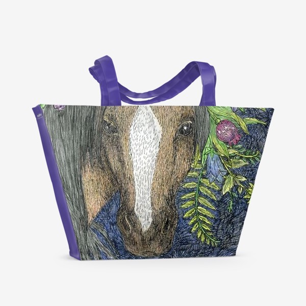 Пляжная сумка «Лошадь и цветы»