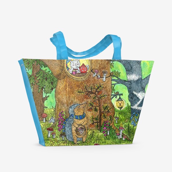Пляжная сумка «Маленький ежик в волшебном лесу»
