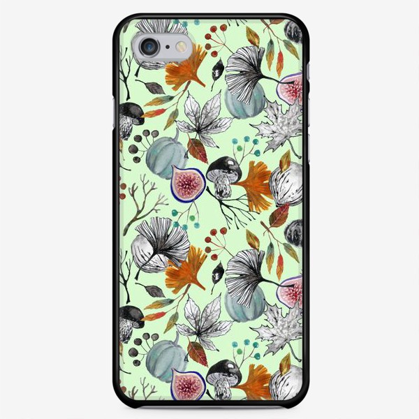 Чехол iPhone «Тыквы, инжир и осенние листья. Тушь и акварель.»