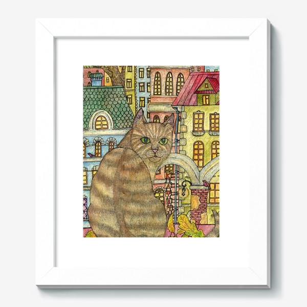 Картина «Кот и осень в старом городе»