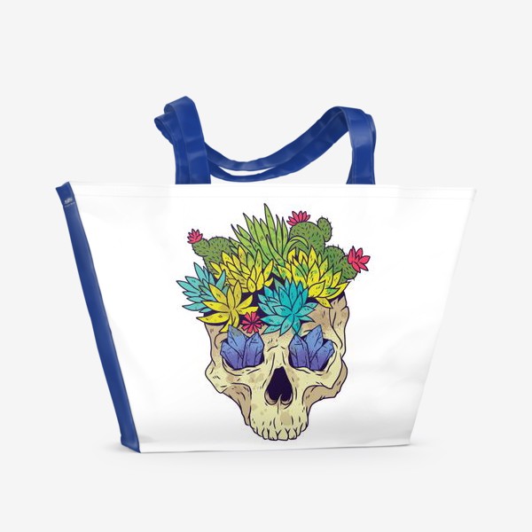 Пляжная сумка «Череп с кактусами и кристаллами»