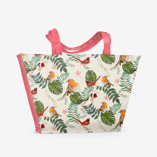 Пляжная сумка «Листья и птицы»