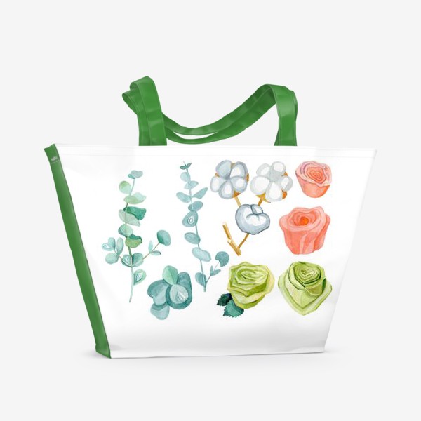 Пляжная сумка «Эвкалипт, Хлопок и розы»