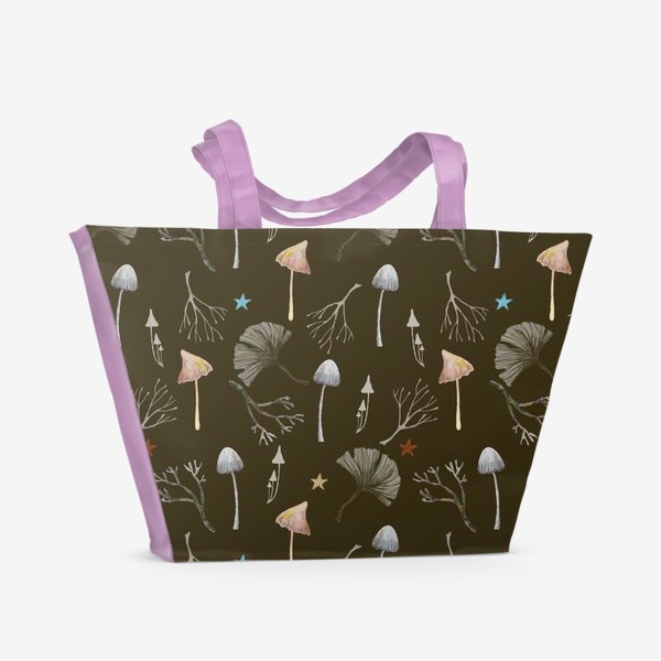 Пляжная сумка «Грибы, листья гинкго, веточки и звезды»