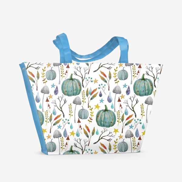 Пляжная сумка &laquo;тыквы, грибы, яркие разноцветные осенние листья и ветки &raquo;
