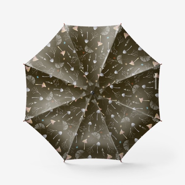 Зонт «Грибы, листья гинкго, веточки и звезды»