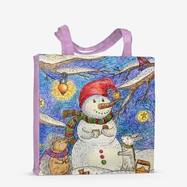 Сумка-шоппер «Чаепитие веселого снеговика и милых животных»