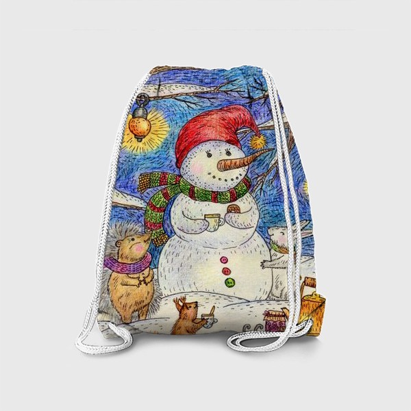 Рюкзак «Чаепитие веселого снеговика и милых животных»