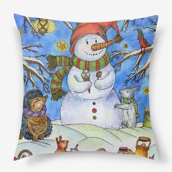 Подушка «Веселый снеговик»
