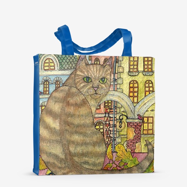 Сумка-шоппер «Кот и осень в старом городе»